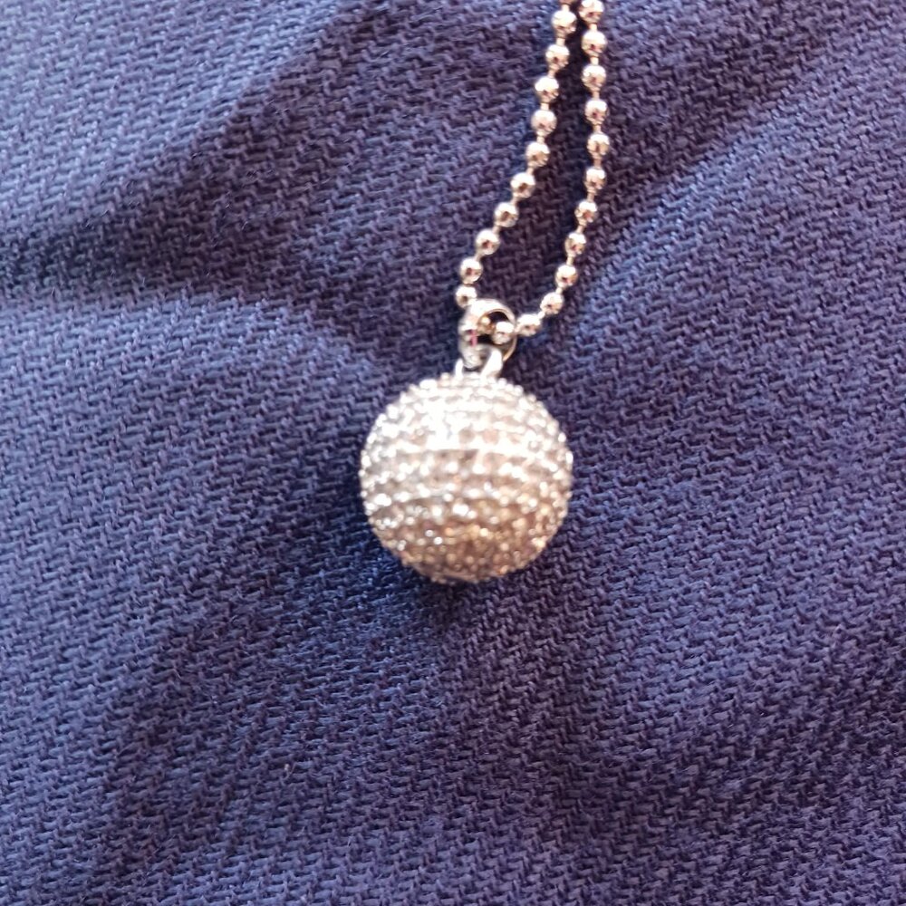 Michael Kors Pendant Silver Pave Sparkly Ball w Crystal Rhinestones 30" Chain - Picture 3 of 8